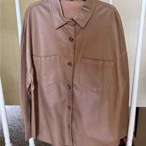 Brown Faux Leather Button-Up Shirt